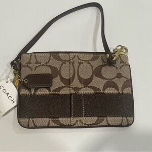 Coach Y2K Legacy Stripe Brown and Cream Patterned Wristlet